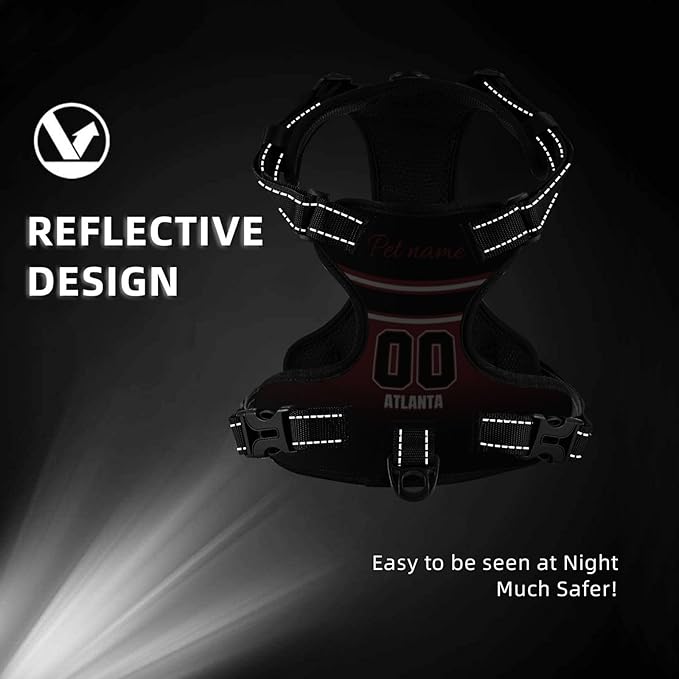 Custom Atlanta Dog Harness with Reflective Stripes Personalized Name and Number Dog Vest Harness with Pet Traction Rope for Small Medium Large Dog