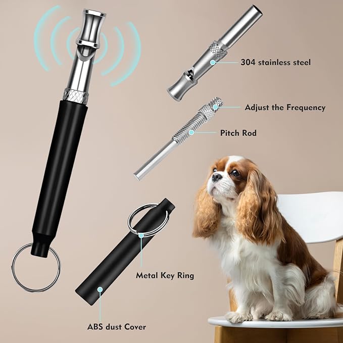 Dog Whistle - 2Pack Dog Whistle to Stop Barking Neighbor's Dog, Adjustable Ultrasonic Silent Dog Whistle,Helpful for Training Recall (Black with Lanyard)