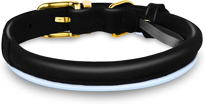 OOPSDOGGY Reflective Rolled Leather Dog Collar Adjustable Soft Padded Pet Collar for Small Medium Large Breed Dogs (Black, XXS, 7"-9")