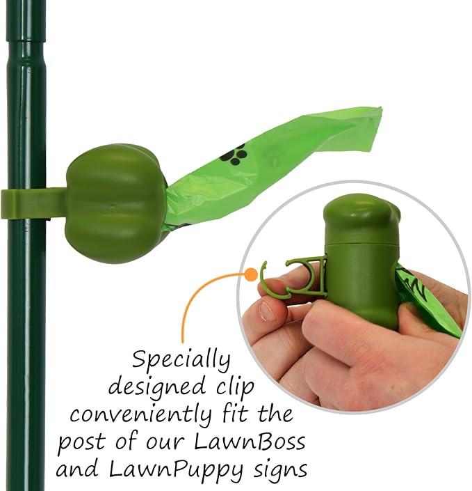 SmartSign Pets Must Be On Leash Clean Up After Pet Yard Sign & Clip-On Dispenser Combo/Kit, 7"x10" Rust-proof Metal Sign with 18-inch Steel Stake, Compact Dispenser Preloaded with a 15 Poop Bags Roll
