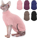SUNFURA Turtleneck Sweater for Cat, Sphynx Cats Shirt Hairless Cat Sweaters with Sleeves, Warm and Soft Kitten Pullover Fleece Winter Pajamas Jumpsuit for Puppy Cats, Pink L