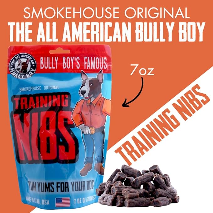 Bully Boy's Famous Beef Training Nibs Dog Treats | Free from Wheat, Corn, Soy, or Gluten | USA Sourced Ingredients | with Smokehouse Beef | Made in Utah | 7 oz - 3 Pack