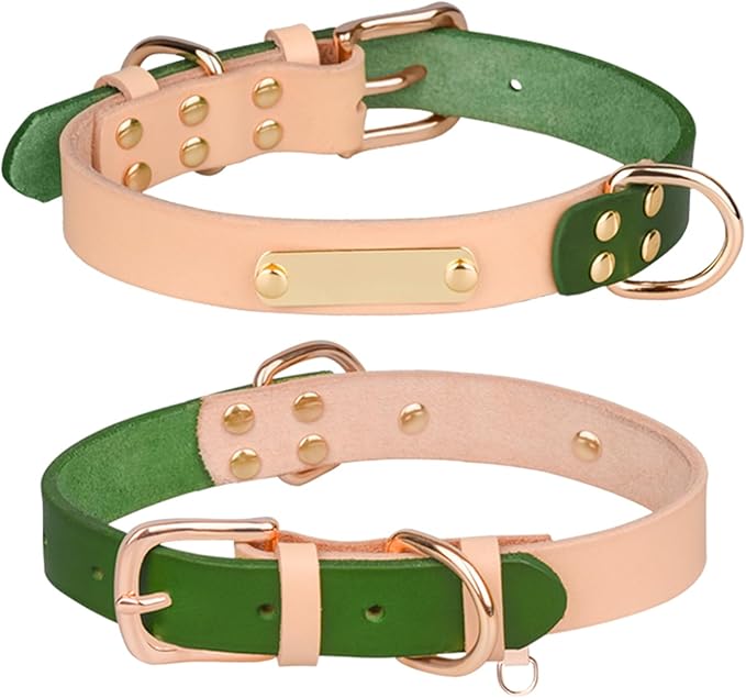 Yonsbox Personalized Dog Collar with Nameplate – Genuine Leather, Engraved Pet ID Tag with Phone Number – Adjustable Custom Dog Collar for Small, Medium & Large Dogs, Durable Cowhide Collar