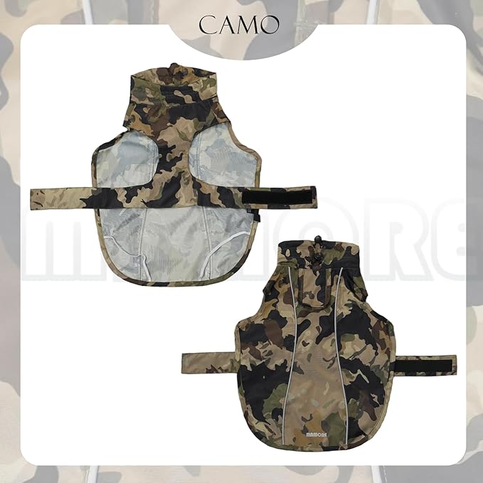 Waterproof Dog Raincoat with Reflective Strip, Adjustable Breathable Rain Coat Jacket with Leash Hole for Dogs (Camo, XXX-Large)