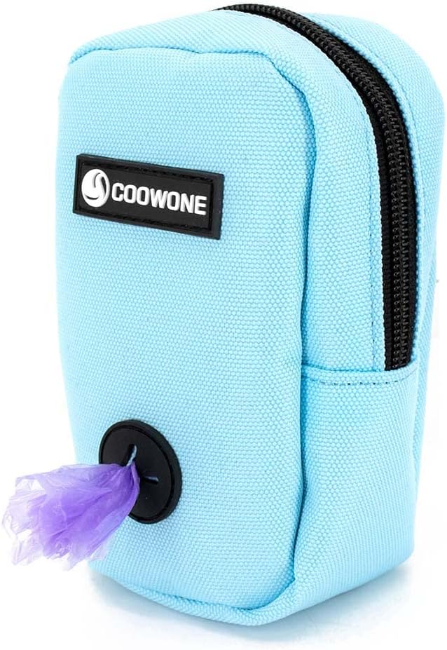 COOWONE Dog Treat Pouch for Training, Portable Dog Walking Bag Built in Poop Dispenser, Pocket Sized Pet Pouches, Doggie Puppy Snack Rewards Bag, Treat Carrier Holder with Clip (Blue)