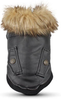 LESYPET Dog Leather Jacket for Small Dogs, Waterproof Dog Winter Jacket Puppy Coat with Fleece Lined, Ultra Warm Fur Collar Doggie Coat, Black M