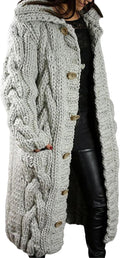 LOAIHA Women Chunky Cable Knit Long Sleeve Cardigan Fall Winter Trendy Oversized Button Down Sweaters Outerwear with Pocket
