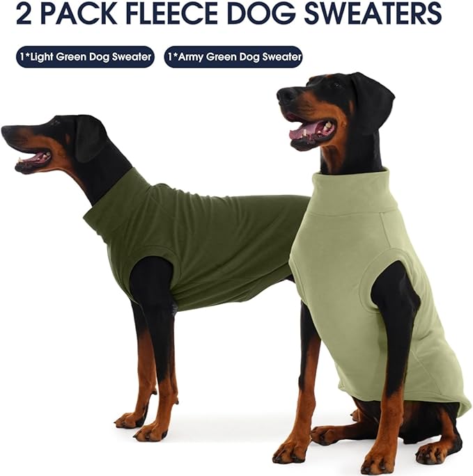 IECOii 2 Pack Fleece Sweaters for Dogs Boy Girl - Warm & Stretchy, Fall & Winter Coats for Small Breeds, Soft & Cozy Dogs Fleece Sweaters for Indoor Outdoor(Size M, Light Green & Army Green)