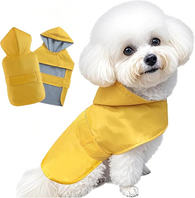 Dog Raincoat Dog Rain Jacket Poncho Waterproof Pet Rain Suit Double Layer Breathable Lining Hooded Leash Hole Adjustable Puppy Small Medium Dogs,Yellow,XXL