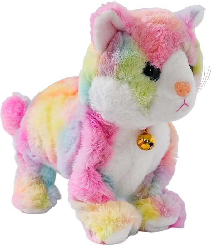 Smalody Interactive Electronic Plush Toy - Animated Sound Control Electronic Pet Robot Cat Kitten Toys Gifts for Boys & Girls Kids Birthday Christmas(LED Eyes) (Colorful)