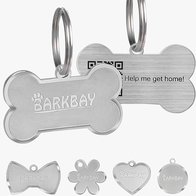 Dog Tags Personalized for Pets,Dog Name Tags QR Code,No Subscription Fees,Modifiable Pet Online Profile,Stainless Steel,No App Required,for Dogs and Cats Small,Medium,Large(Dog Bone,Small)
