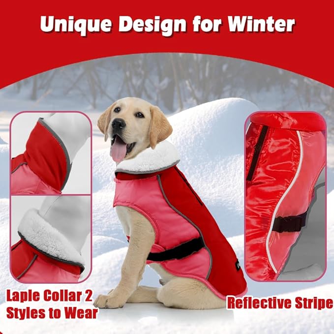 EMUST Dog Coat Winter, Warm Dog Snow Jacket for, Adjustable Small/Medium/Large Dogs Coat/s for Winter, New Orange, L