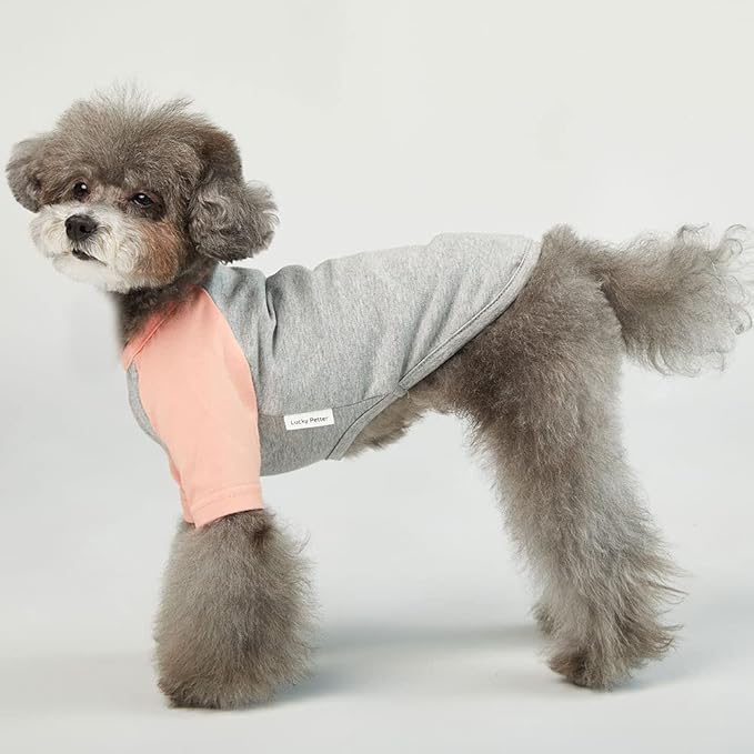 Dog Shirt for Small and Large Dogs Raglan Cotton T-Shirts Soft Breathable Dog Shirts pet Clothes Gray Series (X-Small, Gray/Peach)