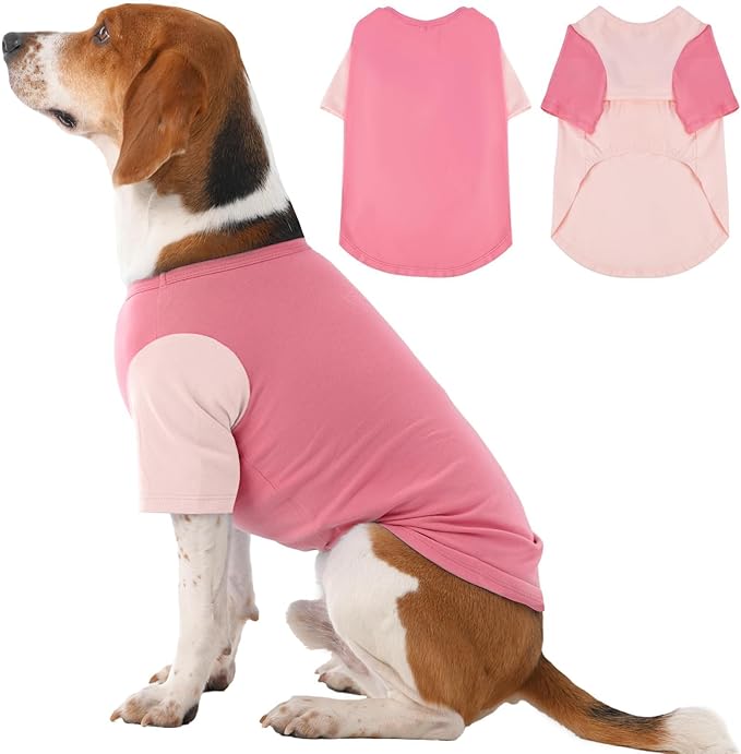2 Pack X-Large Dog Shirts - Breathable Lightweight Basic Tees, Durable Moisture-Wicking Dogs Clothes for Beagle, Bullmastiff, Sleep, Hot Summer Day Outdoor Activities, Travel, Seaside, Pink