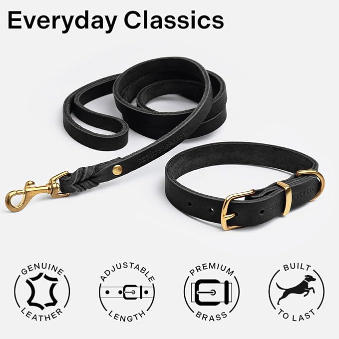 Classic Genuine Leather Dog Collar | Dog Collars for Medium Dogs, Small Dogs, Large Dogs & Extra Large Dog | Wide Dog Collar | Heavy Duty Collar (Black, XX Large)