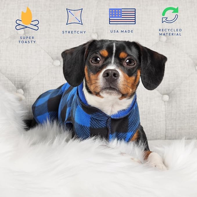 Goldpaw Duluth Double Fleece Dog Sweater Vest for Medium Dogs - Soft, Stretchy Dog Fleece - Warm Pet Jacket for Fall and Winter - Pet Outerwear - Machine Washable - Gold Buffalo Check/Black - Size 18