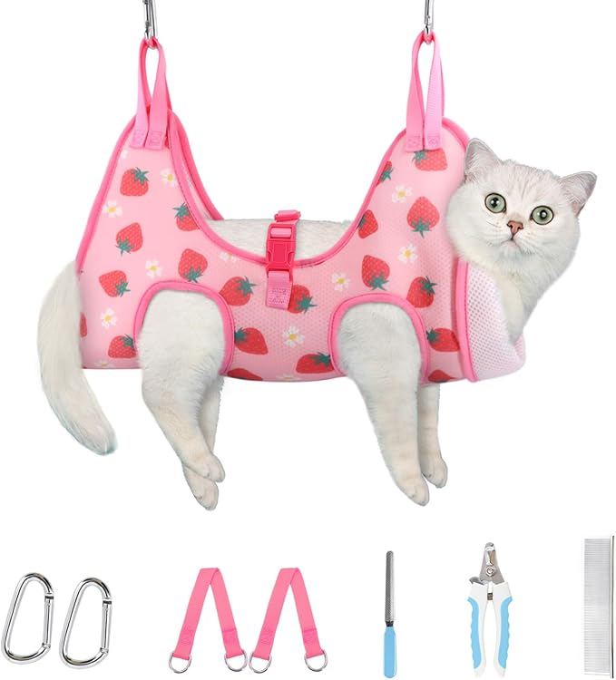 Supet Cat Grooming Hammock, Dog Hanging Harness for Nail Trimming Doorframe, Pet Holder Restraint for Clipping Nails, Pet Hoist Sling for Cutting Nails, Ear & Eye Cleaning, Medicine at Home (XS)