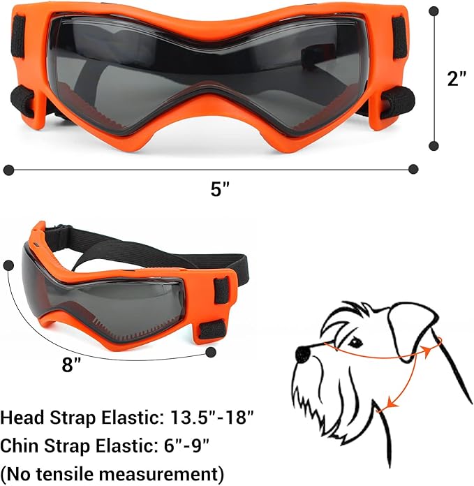 PETLESO Dog Goggles Medium Breed, Dog Sunglasses Small Breed Eye Sun Light Protection, UV Protection Goggles for Pet with Adjustable Straps, Medium Orange