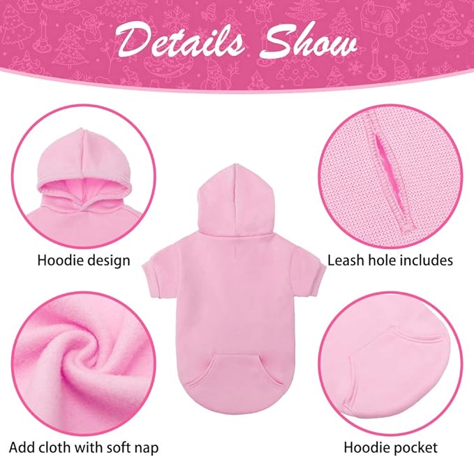 KOOLTAIL Basic Dog Hoodie - Soft and Warm Dog Hoodie Sweater with Leash Hole and Pocket, Dog Winter Coat, Cold Weather Clothes Sweatshirt for Small Medium Large Dogs Puppy Cat Boys Girls Pink XS