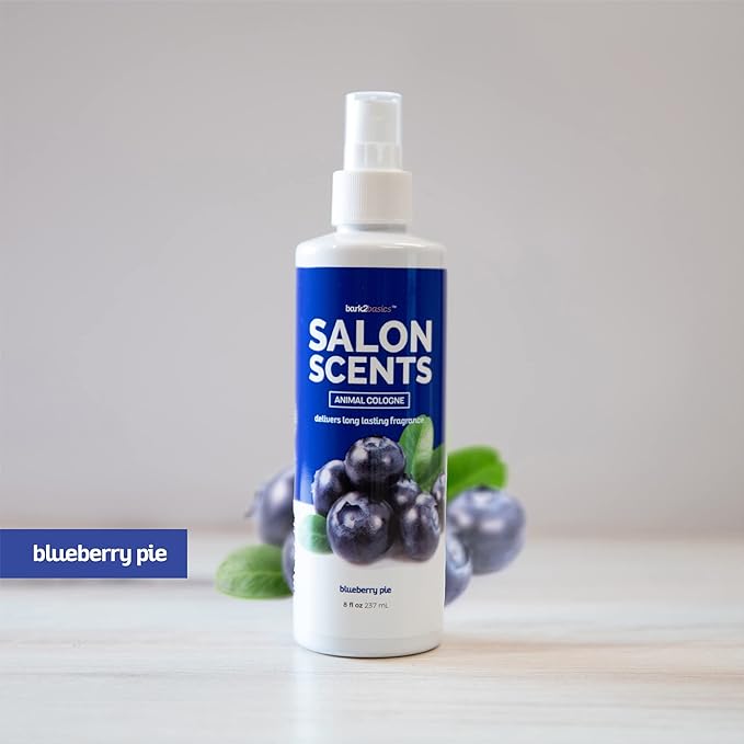 Bark2Basics Salon Scents Pet Grooming Cologne - 8 oz, Natural Professional Groomer Grade Perfume Deodorant for Dogs and Cats, Long Lasting, Deodorizing (Blueberry Pie)