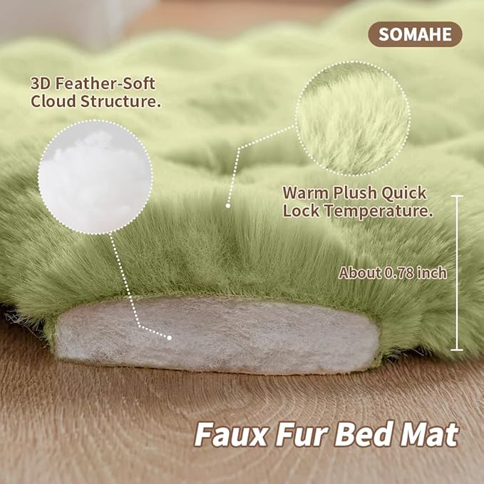 Cat Beds for Indoor Cats Faux Fur Pet Pad Mat Plush Kitten Bed with Non-Slip Bottom for Carriers/Couch Dog & Puppy Friendly 35 x 27 Inch X-Large Green