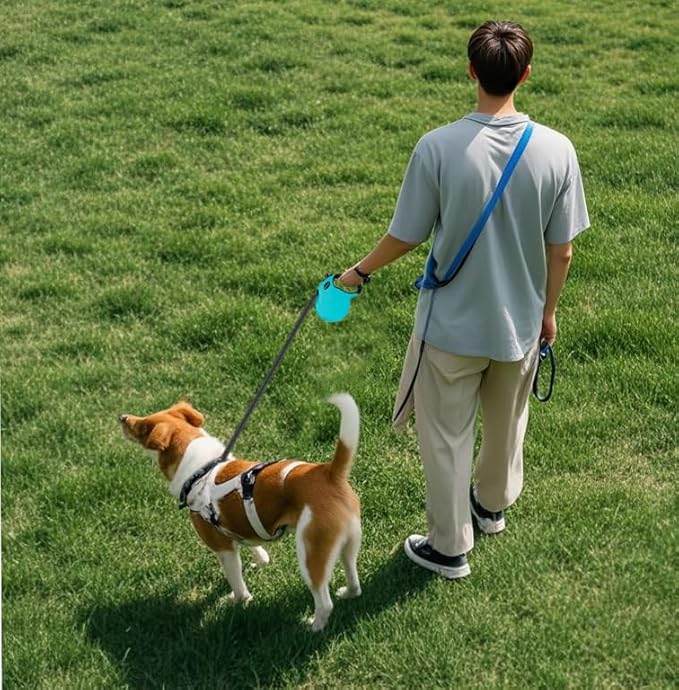 Retractable Dog Leash Hands-Free Adjustable Length 16ft with Safety Lock Durable Nylon Belt for Small Medium Large Dogs Easy Walk Training Portable Dog Leash Blue L
