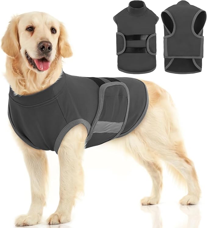 MIGOHI Dog Anxiety Relief Coat,Comfort Anxiety Vest for Dogs,Adjustable Dog Anxiety Calming Wrap for Fireworks,Thunderstorm,Travel,Separation,Anxiety Jacket for Large Dogs,L,Gray