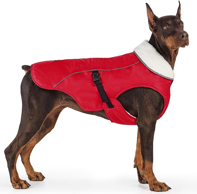 EMUST Dog Coat, Waterproof Pet Snow Jacket for Winter, Adjustable Small/Medium/Large Dog Coat/s for Winter, Red, L