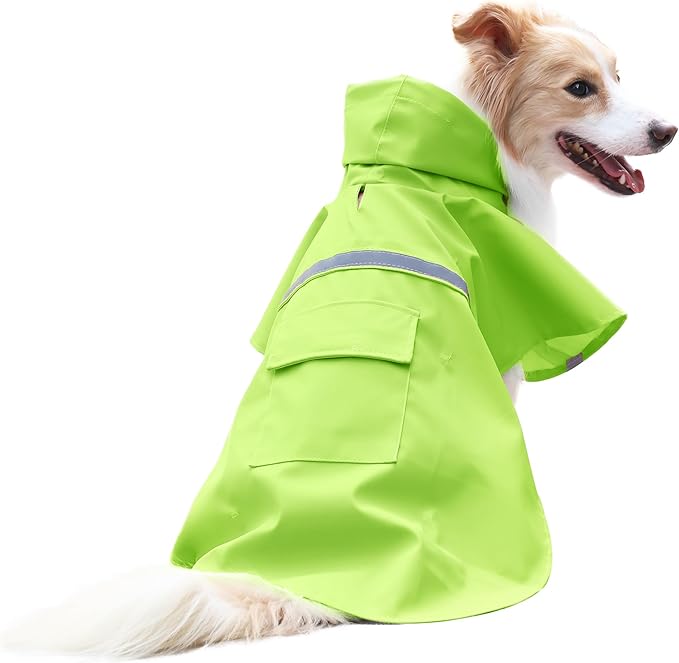 NACOCO Large Dog Raincoat Adjustable - Pet Water Proof Clothes Lightweight Rain Jacket Poncho Hoodies with Strip Reflective (XXXL, Green)
