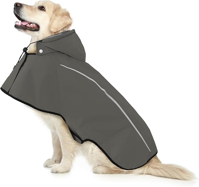 Mile High Life Dog Raincoat, Adjustable Waterproof Pet Rain Jacket, Reflective Hooded Poncho for Small Medium Large Dogs, Lightweight Breathable Pet Rain Coat (Dark Gray,XS Chest 15"-18")
