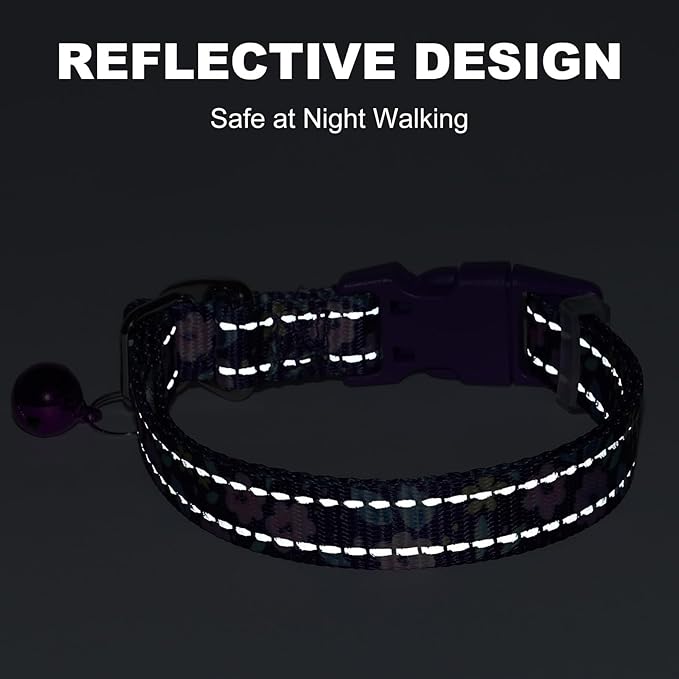XXS-XS Dog Collar with Bell Reflective - Adjustable Tiny Small Breed Collar for Girl Boy Chihuahua Puppies, Night Walk Safety Accessory（Green XS）