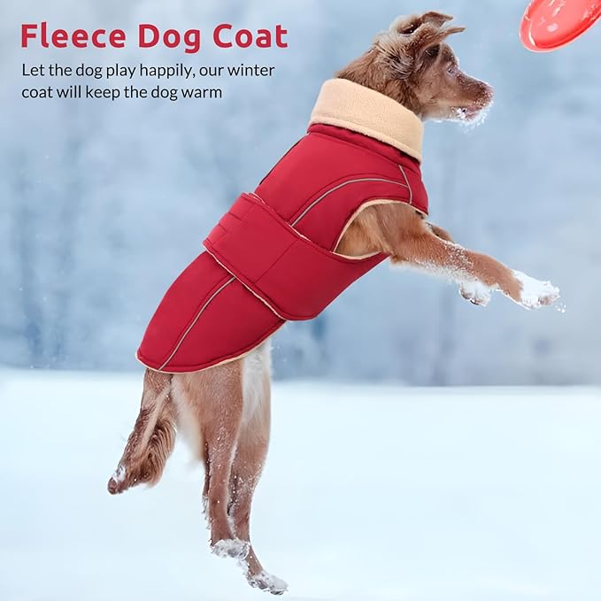 ASENKU Warm Dog Coat, Waterproof Dog Jackets for Large Dogs with Reflective Fleece Vest Turtleneck with Button,Windproof Cold Weather Coats for Small Medium Large Dogs, Dark Red, 2XL