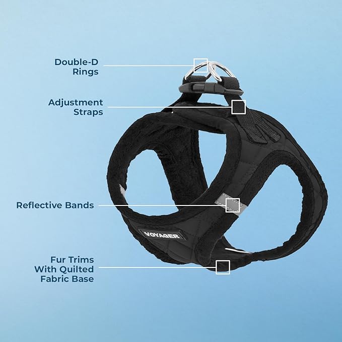 Best Pet Supplies - All Weather Mesh / Plush, Reflective, No Pull Harness for Small, Medium Dogs, Cats - Secure with Hook & Loop Fastener, Buckle, Double D-Rings - Black Plush, M