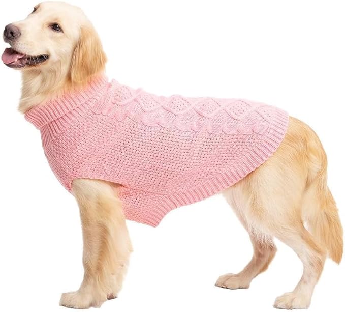Mihachi Turtleneck Dog Sweater - Winter Coat Apparel Classic Cable Knit Clothes with Leash Hole for Cold Weather, Ideal Gift for Pet in New Year Flesh Pink X-Large