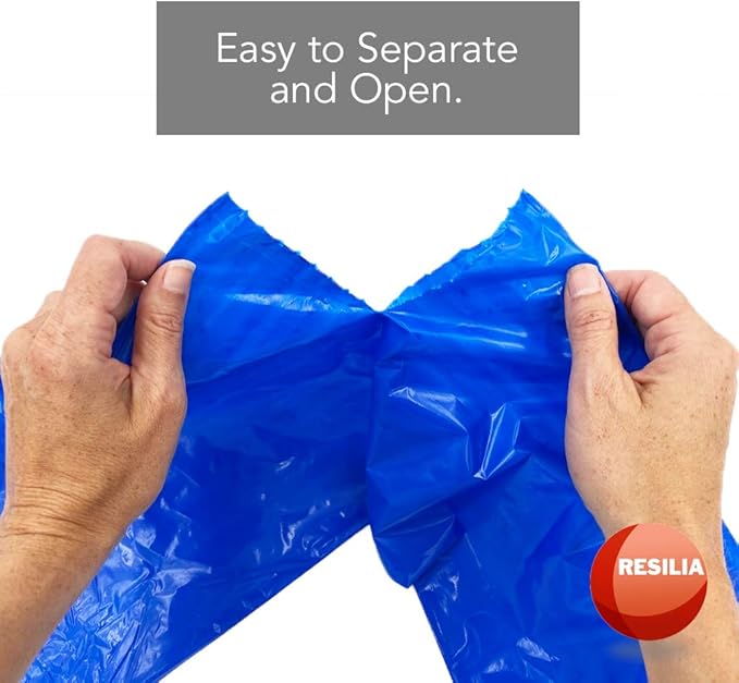 Resilia Commercial Grade Dog Poop Bags - Heavy Duty Pet Waste Removal Bag For Dogs, Cats, and Other Animals, Unscented, Blue, 8.5" W x 14" L, 1 Mil, 0.001 Inch, 1 Roll of 200 Bags