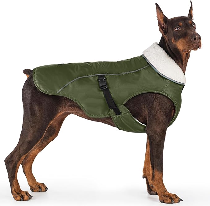 EMUST Dog Coat Winter, Waterproof Pet Snow Jacket for Winter, Adjustable Small/Medium/Large Dog Coat, Green, L