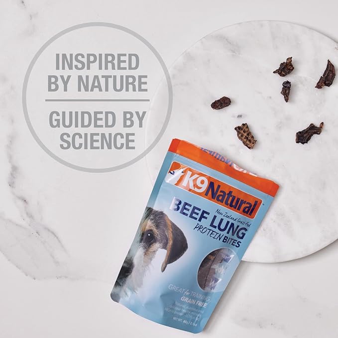 K9 Natural, Freeze-Dried Single Ingredient Dog Treats, High-Value, Low-Calorie Protein Bites for Active Dogs, Healthy Dog Training Treats, Grain-Free Reward, Beef Lung, 2.1oz (Pack of 2)