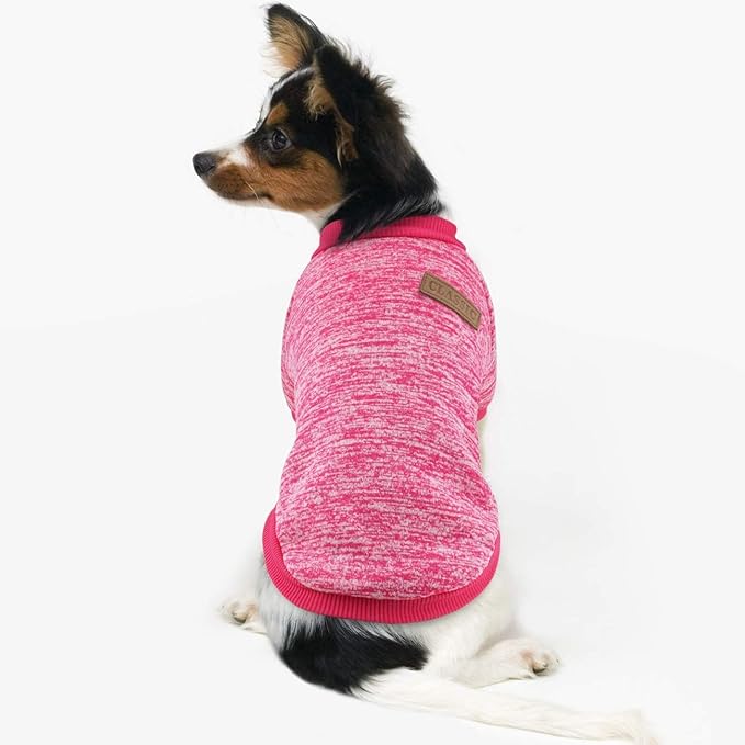 Idepet Pet Dog Classic Knitwear Sweater,Fleece Coat for Small,Medium Dog,Warm Pet Dog Cat Clothes,Soft Puppy Customes (XS, Rosered)