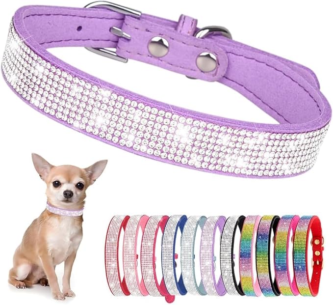 Serijoars Small Dog Collar with Rhinestone Crystal Diamond Colorful Bling Girl Puppy Cat Collars (XXS, Purple)