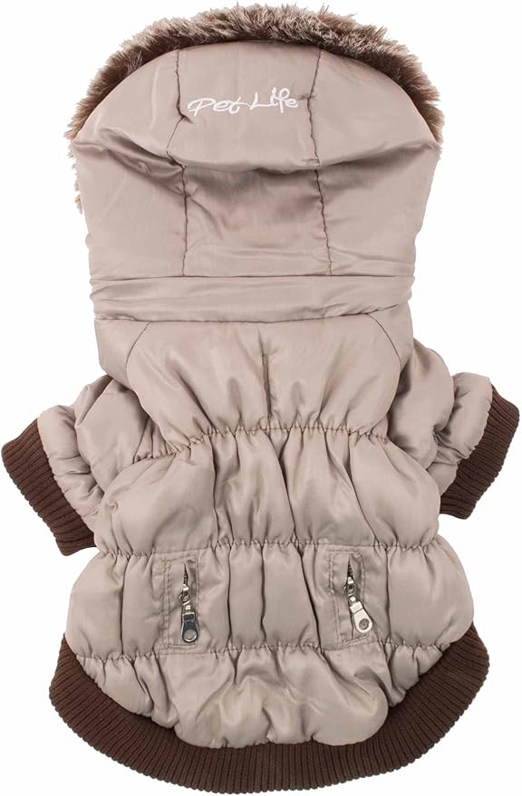 PET LIFE Classic Metallic Fashion Pet Dog Coat Jacket Parka w/ 3M Insulation and Removable Hood, Small, Metallic Grey