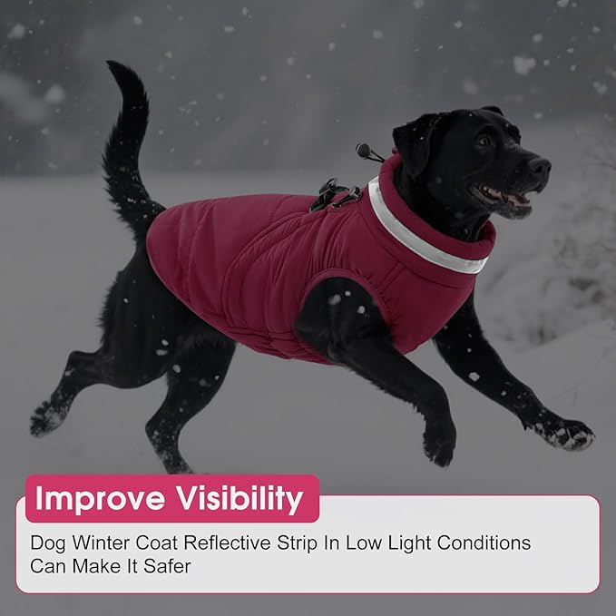 SAWMONG Dog Coat, Warm Dog Winter Coat, Waterproof Fleece Jacket, Cold Weather Dogs Jacket (2XL,Rosered)