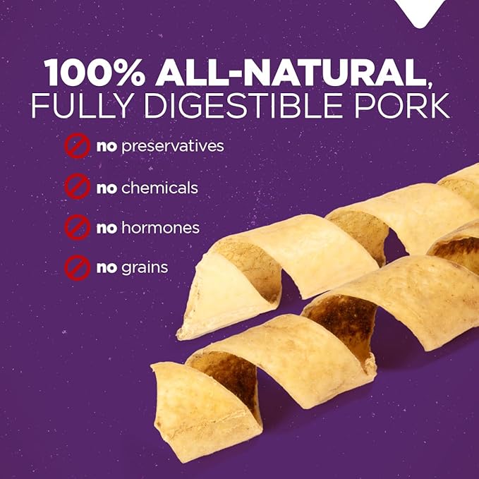 "Natural Farm Curly Pork Collagen Sticks (5-6 Inch, 1 Pack), Fully Digestible & Natural Dog Chews, Flavorful & Long Lasting, Best for Small & Medium Chewers, Odor-Free Rawhide Alternative"