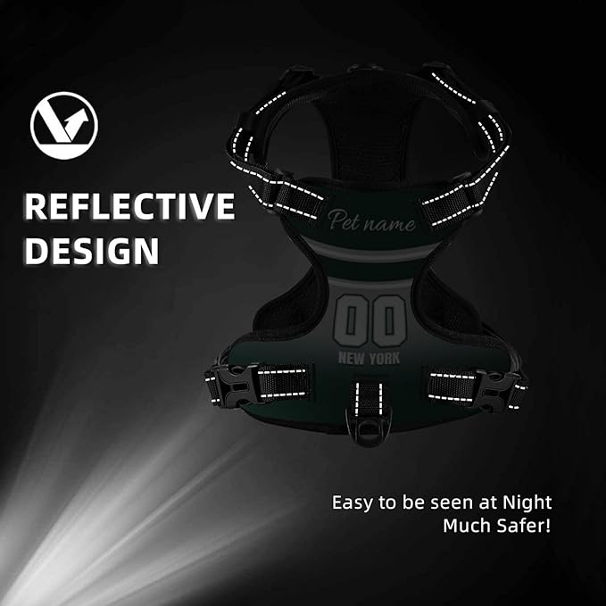 Custom New York Dog Harness with Reflective Stripes Personalized Name and Number Dog Vest Harness with Pet Traction Rope for Small Medium Large Dog