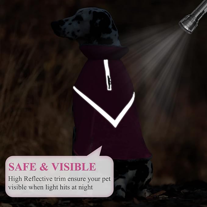 VIVAGLORY Snowrap Dog Coat, Jacket with Harness Hole & Velcro Closure, Dog Coat for Winter & Cold Weather, Fluffy Warm Fleece Lined Reflective Water Resistant for Puppy, L, Fuchsia