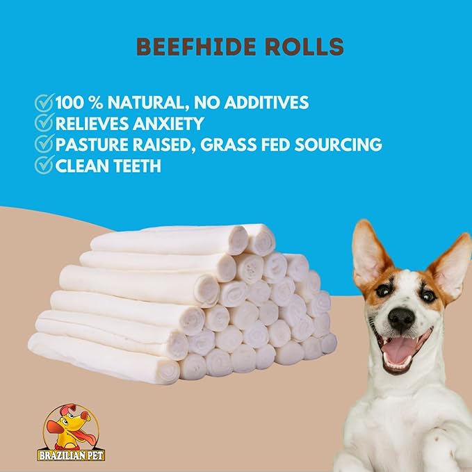 Brazilian Pet All Natural Treats Rawhide Retriever Beefhide Rolls Dog Chews Bones, Single Ingredient - Long Lasting Chew 10-11" (20 Count)