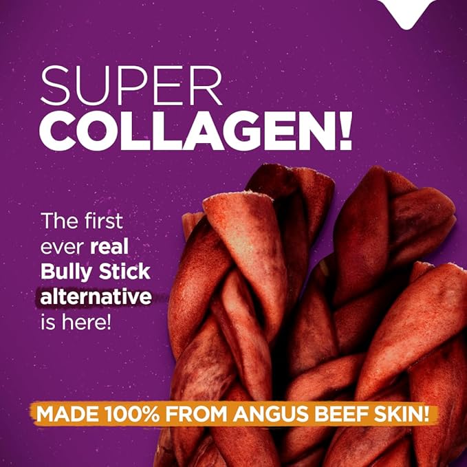 Natural Farm Odor-Free Super Braided Collagen Dog Chews (12-Inch, 5-Pack) First Ever Real Bull Sticks Alternative: 100% Natural Angus Hide Collagen Treats - More Protein, More Chew Time for All Dogs