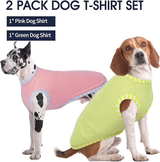 IECOii 2 Pack Summer Dog Shirt | Stretchy Fade-Resistant Fabric, Machine Washable Convenient,Home & Outdoor Clothes Fit for Medium Breeds, Pink+Green, XL