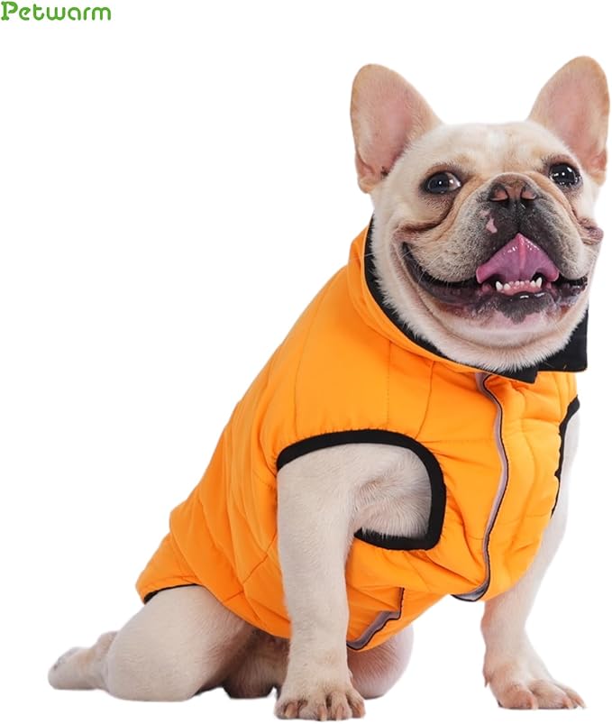 PetWarm Reversible Dog Cold Weather Coats, Waterproof Dog Puffer Vest, Vest for Dogs with Hook-and-Loop Strap, Windproof Outdoor Coat for Winter Walks and Snowy Days, Orange, XS
