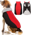 Warm Dog Coat,Waterproof Jacket in Winter Adjustable and Reversible Doggy Fleece Outfit,Thick Clothes with Foldable Collar for Puppy in Cold Days,L Red