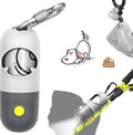 Dog Poop Bag Dispenser with Flashlight|Dog Poop Bag Holder with Leash Clip|Hands-Free Leash Holder with Straps and 1 Roll Waste Bags (Light Grey)